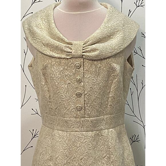 TAHARI ASL Ivory Gold Metallic Brocade Dress 6 Vintage Inspired Elegant Cocktail - Picture 3 of 7